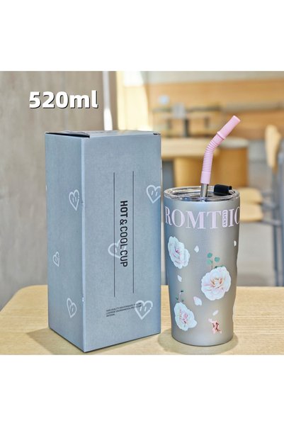 Generic Stainless Steel Vacuum Insulated Straw Cup Flower Design Travel Tumbler