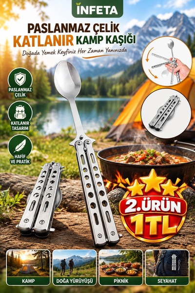 İnfeta Stainless Steel Folding Camping Spoon, 22.2 cm, Lightweight, Portable ...
