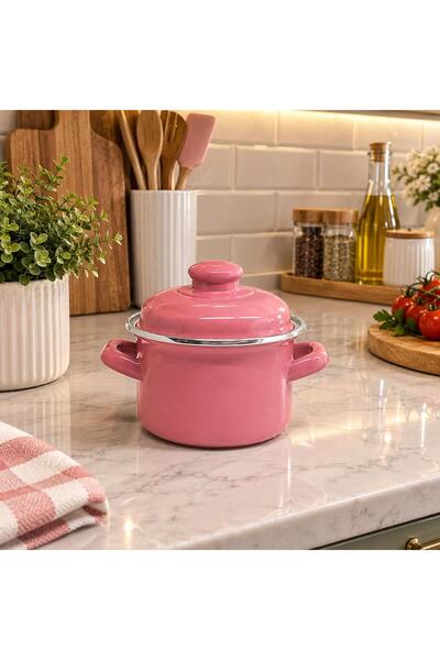 EMAYE EVİM 14 CM, 900 ML RED ENAMELED MINI TENCEL™ SAUCEPAN, BABY FOOD POT