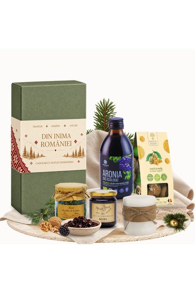 houseofgifts Pachet cadou tradițional de Crăciun cu suc de aronia și ceai, Ră...