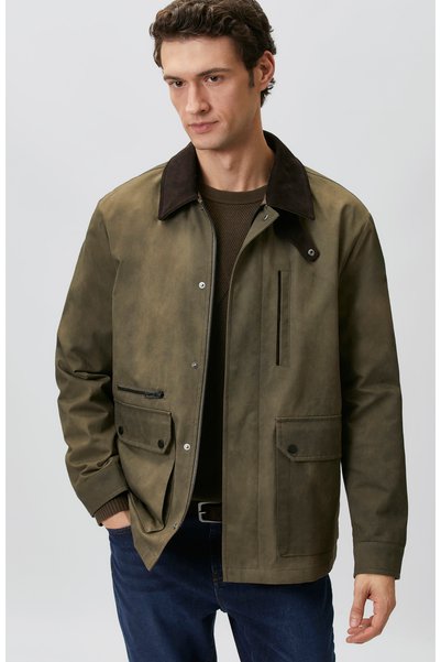 Network Haki Yakası Fitilli Batik Coat Ceket