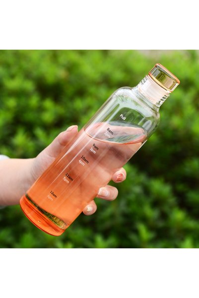 Generic كوب عصير زجاجي شفاف للاستخدام الخارجي، محمول، مع مقياس زمني