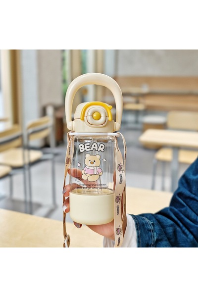 Generic Kids Plastic Straw Water Cup with Strap Large Capacity Summer Bottle