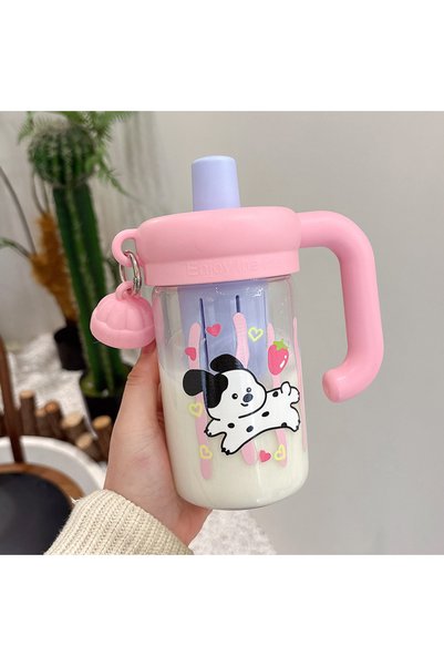 Generic Borosilicate Glass Straw Tea Cup Handle Heat Resistant Water Mug