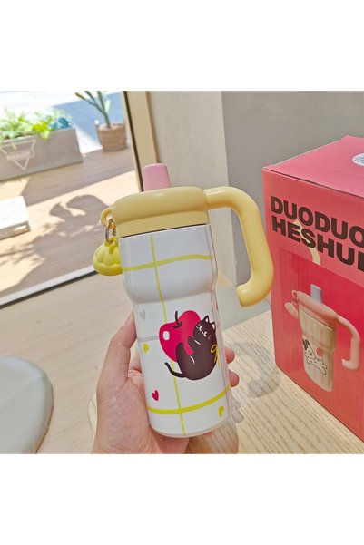 Generic Stainless Steel Vacuum Insulated Straw Tea Cup with Handle Infuser