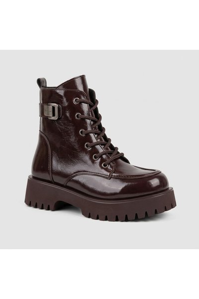 KİNDEP (Park Moda) Women's Casual Lace-Up Boots with Zipper—COFFEE