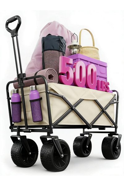 CITYRIYA LONG Collapsible Wagon Cart, 500 lbs Outdoor Camping Wagons, Foldabl...