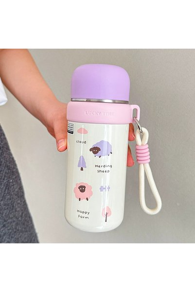 Generic Stainless Steel Insulated Dual Lid Straw Cup Rope Student Portable