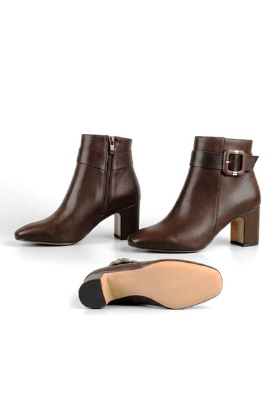 KİNDEP (Modal) Women's Short Zip-Up Boots - BROWN