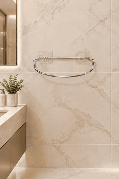 Edora Home Parlak Silver Şık Duvar Tipi Havluluk Delmeden Montaj, Yapışkanlı Modern Banyo Havlu Askısı