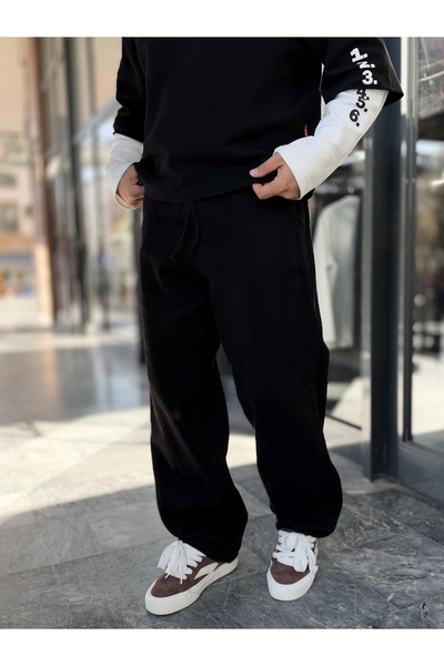 BYBASICMAN Black Textured Gabardine Baggy Pants WE-2870