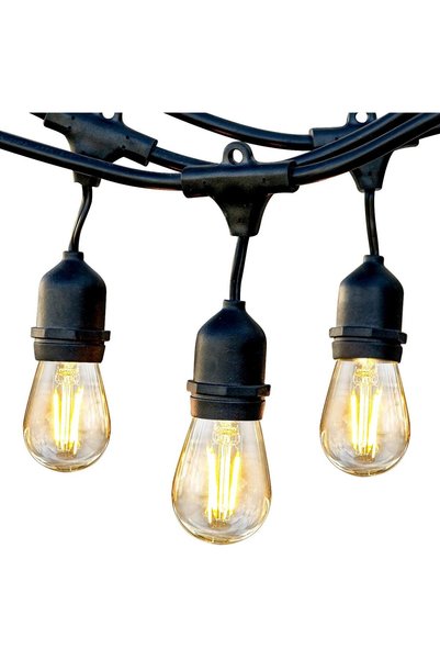 Outdoor light garland, 15+1 suspended vintage LED bulbs, warm light, intercon...