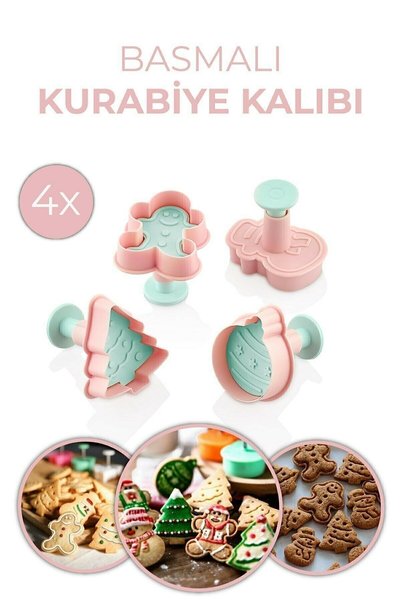 MİMOZA PARK Set of 4 Cookie Cutters, Dough Shaper, New Year's Cookie Shapes (...