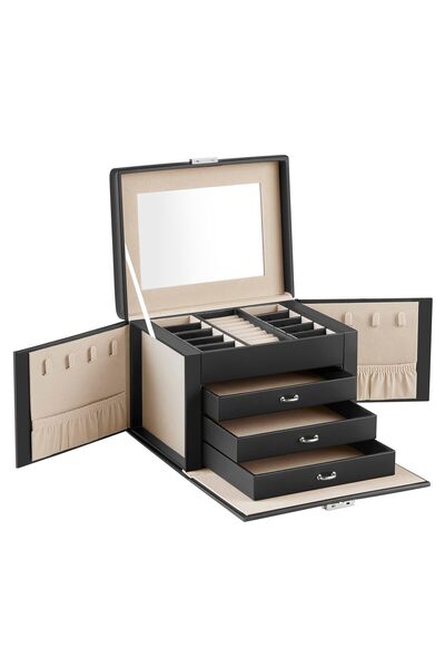 SONGMICS 4-Tier Jewellery Box, Lockable Jewellery Organiser with Handle, 3 Dr...