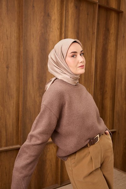 Silk Home Twill Silk Scarf, "Fluid Lines," Taupe Color