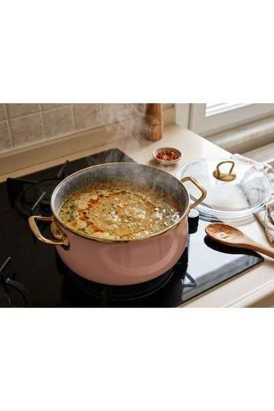 EMAYE EVİM 20 CM, 3-LITER PINK-GOLD ENAMELED TENCEL™ POT (ENAMELED EXTERIOR, ...