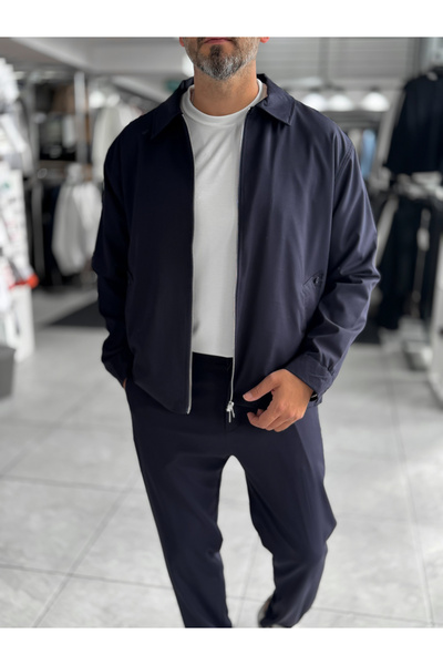 BYBASICMAN Jachetă albastră cu buzunare, nasturi și fermoar WE-5125