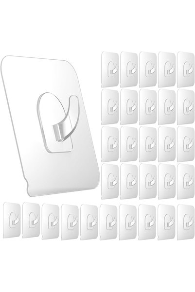 Generic خطاف لاصق، 30 قطعة، خطافات لاصقة متينة للحائط، خطافات شفافة بدون حواف...