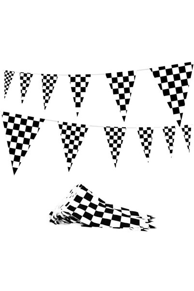 Tazweeq Reusable Party Decoration Pennant Banner, 20 Pcs Black and White Chec...