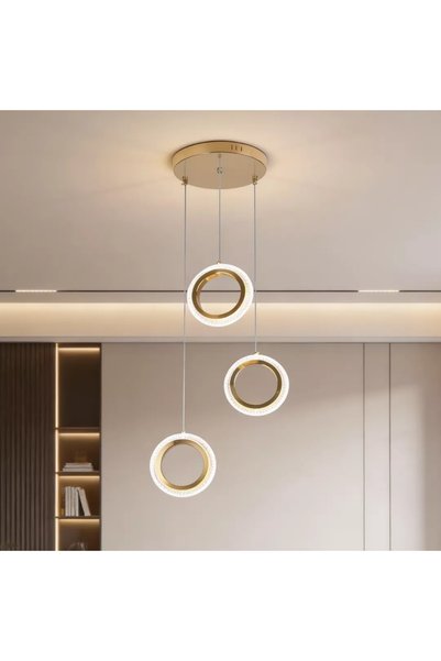 Generic Brand Three-ring pendant light, gold color, 3 lights, 25 watts