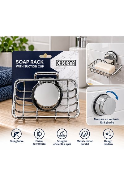 Cascata Suport pentru săpun cu ventuză – metal cromat, argintiu