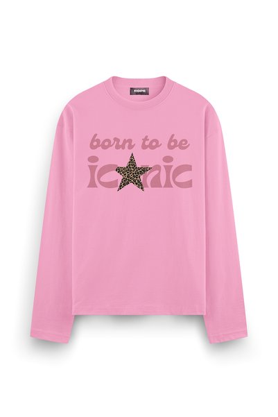 ROPE COUTURE "Born To Be Iconic" Printed Long-Sleeve Oversized T-Shirt