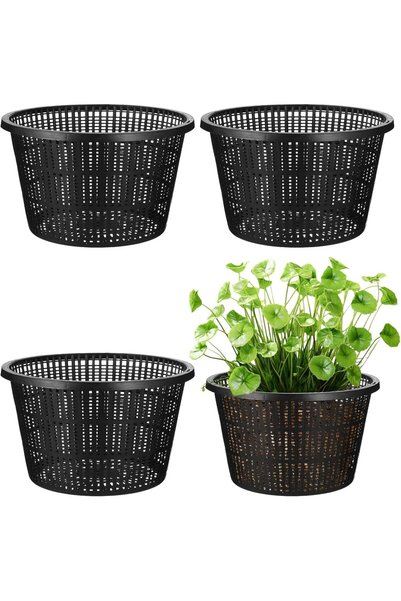 TERRIFI 4 Pcs 8.35 Inch Hydroponic Baskets Aquatic Black Plastic Garden Mesh ...