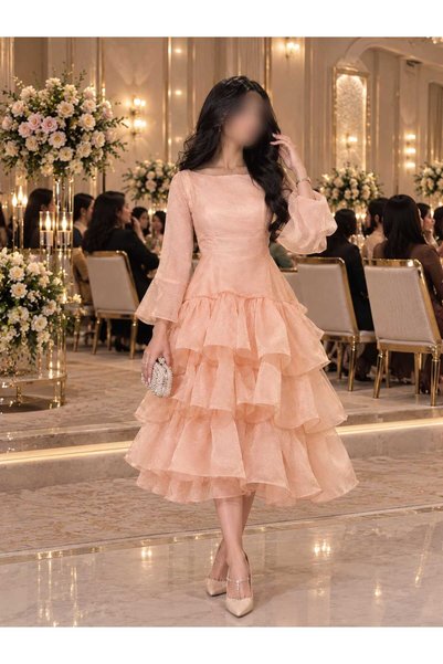 nouf فستان سهرة أنيق بطبقات الكشكش