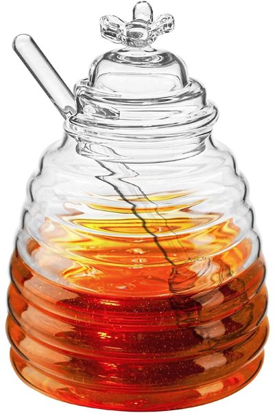 Generic Honey Jar with Dipper and Lid, Honey Bee Pot, 17oz Glass Beehive Hone...