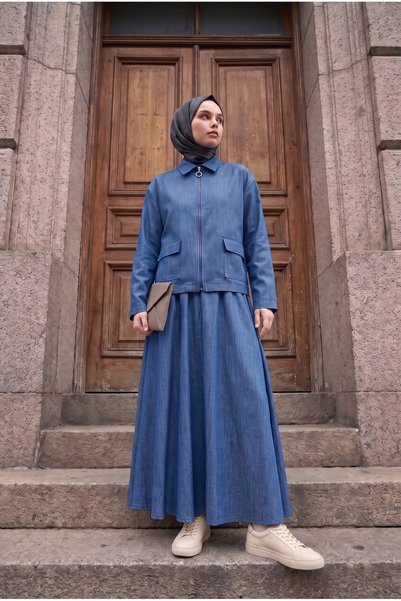 Quen طقم تنورة جينز نسائي