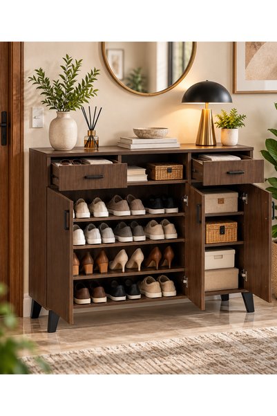 N.zone Modern Versatile Shoe Cabinet with Stylish Wood Design, Featuring 3 Do...