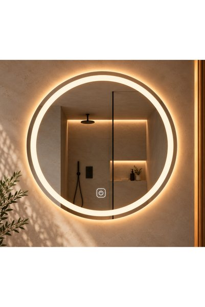 Vetrola 80 cm Çap Yuvarlak Dokunmatik LED Kumlu Banyo Aynası