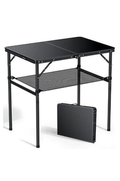 NIUBIER Folding Picnic Table with Storage Net, ortable 3 Adjustable Height Sm...