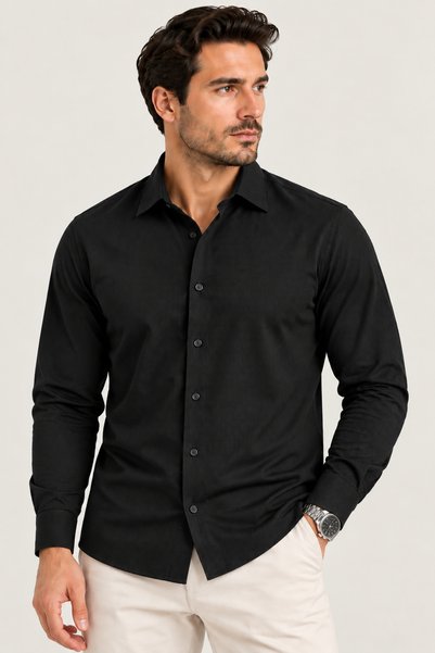 Raymons Men's Slim Fit Long-Sleeve Textured Shirt