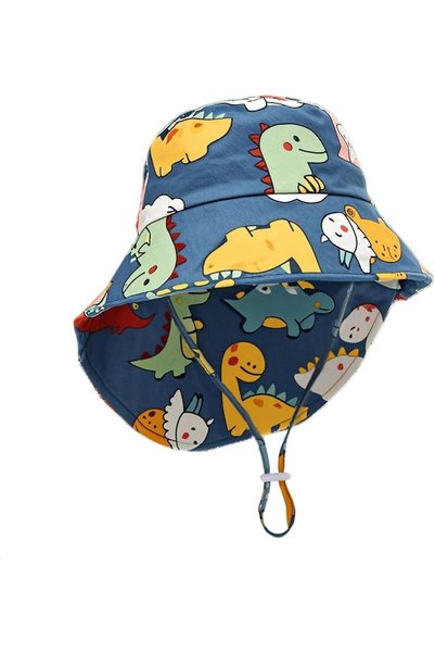 Generic Kids Sun Hat, Wide Brim Bucket Hat with Neck Flap, Cartoon Dinosaur D...