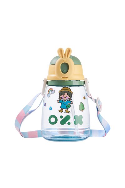 Generic Large Capacity Plastic Straw Water Bottle with Strap, BPA-Free Leak-P...