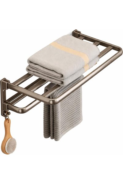 Generic Bathroom Towel Rack, Self-Adhesive 90° Double Folding Towel Holder, W...