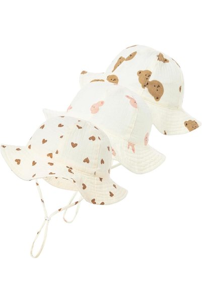 Generic 3 Pcs Baby Sun Hat Muslin, UPF 50+ Sun Protection Baby Bucket Hat Adj...