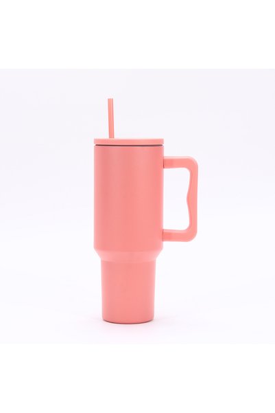Generic كوب معزول بسعة 40 أونصة مع مقبض وقشة، غطاء مسطح، كوب سيارة من الفولاذ...