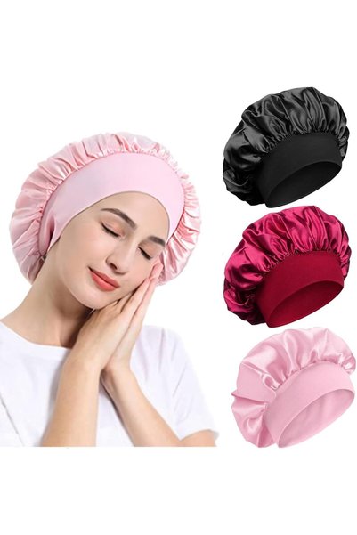Generic Head Cover Turban, 3Pcs Satin Bonnet With Wide Elastic Band for Curly...
