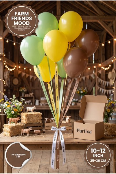 Partixa Farm Friends Concept 10-Piece Latex Balloon Set, Matte Natural Latex,...