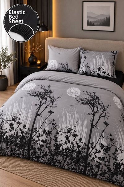 Eponj Home Double-Size Fitted Sheet Duvet Cover Set with Elastic Edges, Easy ...