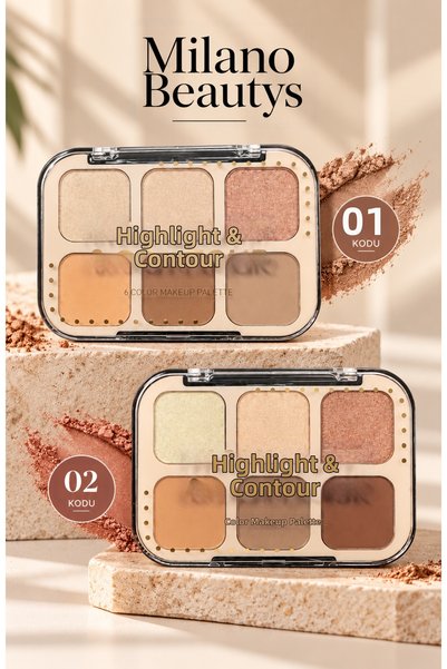MİLANO BEAUTYS 6-Piece Highlight & Contour Palette – Matte and Shimmery Shade...