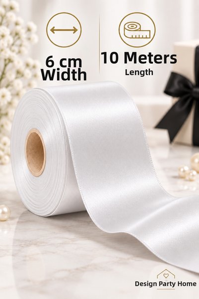 Dizayn Parti Evi 6 cm Satin Ribbon, 10 Meters Wide, for Gift Wrapping and Dec...