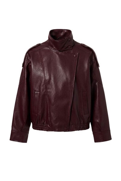 Trendyol Collection Burgundy*001 Oversized Faux Leather Bomber Jacket with St...