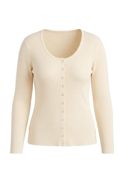 Trendyol Collection Cream Premium Yarn/Special Yarn Knitwear Large Size Cardi...