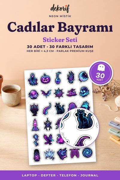 Genel Markalar 30 Adet Neon Mistik Cadılar Bayramı Sticker Seti - Laptop Deft...