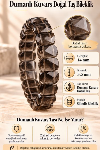 OSMANLI GÜMÜŞ Women's and Men's Bracelet - Smoky Quartz Natural Stone Bracelet