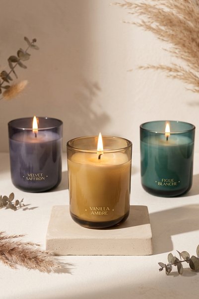 Rakle Nordic 3'lü Mum Seti Mavi - Yeşil - Kahverengi 180 gr