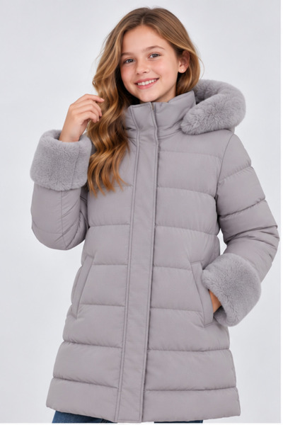 TheJOJODesign 5-13 Years Old Girls' Coat with Hood, Detailed, Gray Inflatable...